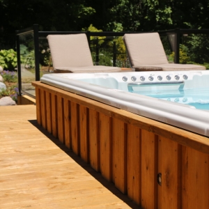 composite decking surrounding hot tub