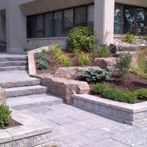 commercial retaining wall and walkway