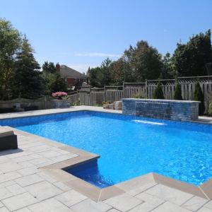pool with stone patio