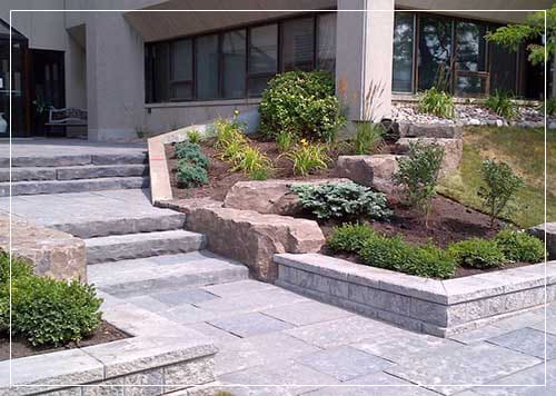 commercial interlock walkway with retaining wall