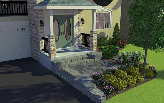 interlock patio and retaining wall rendering