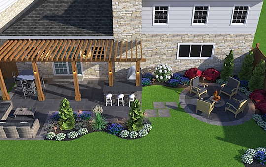 backyard design with natural stone patio