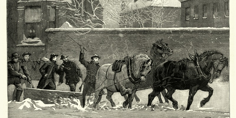 drawing of old horse drawn snow plow