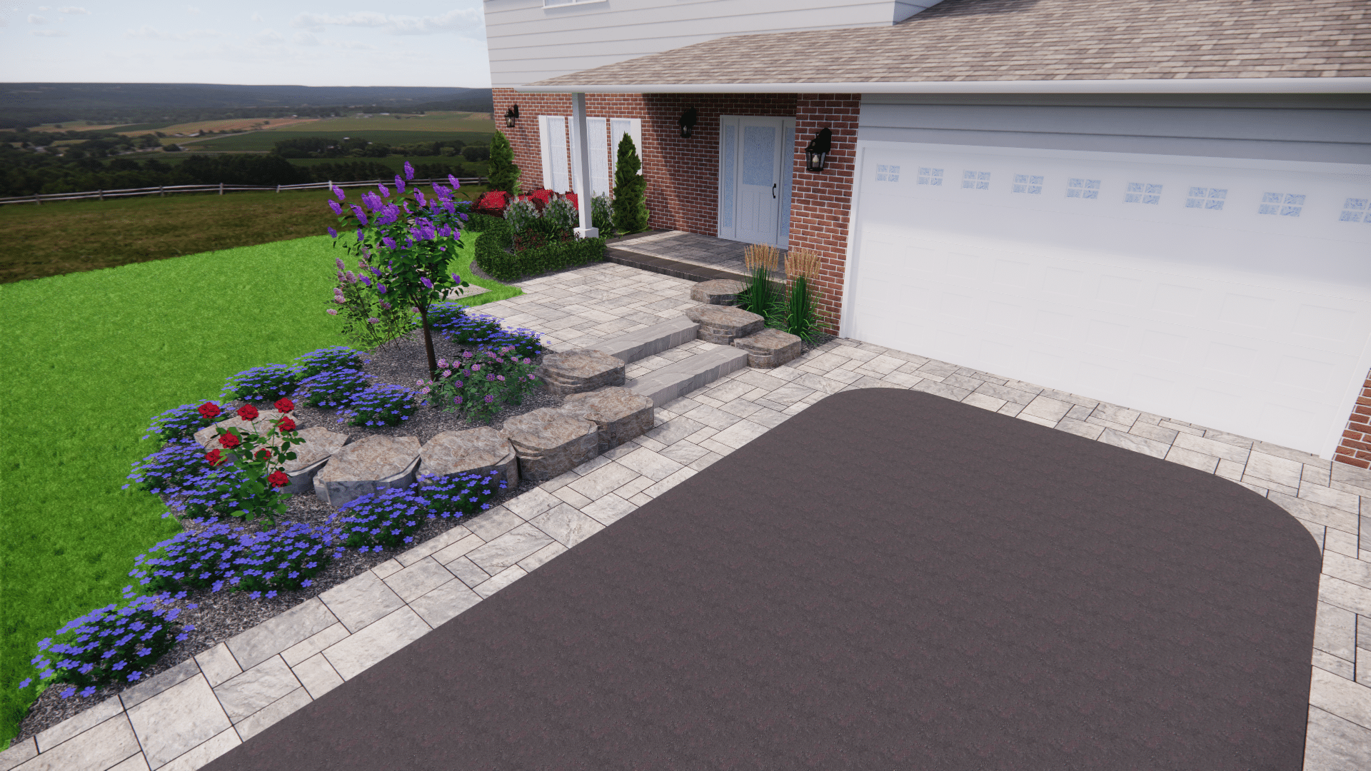 frontyard and interlock patio design