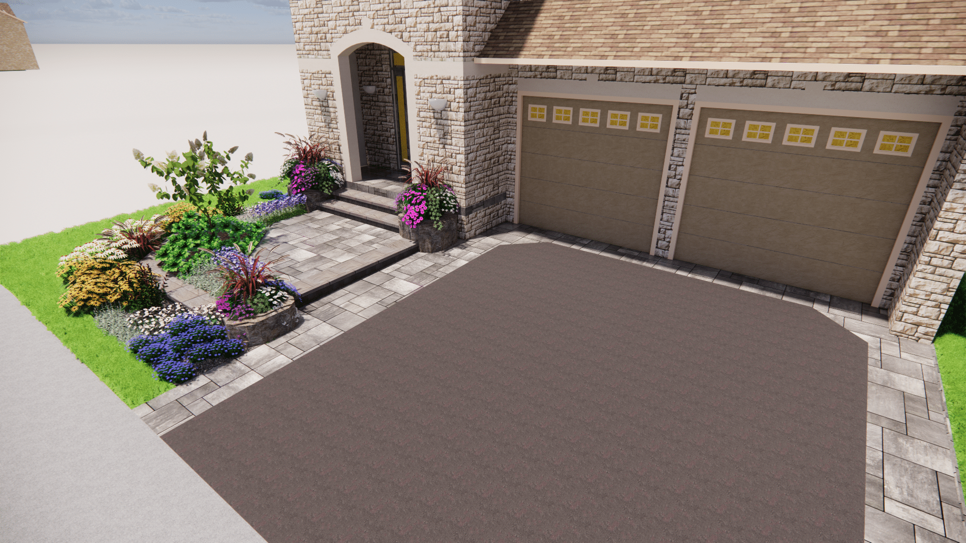front yard walkway and retaining wall design